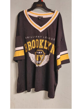 Women's Riley & James Brooklyn Jersey Top, Plus 2X, Black and Yellow